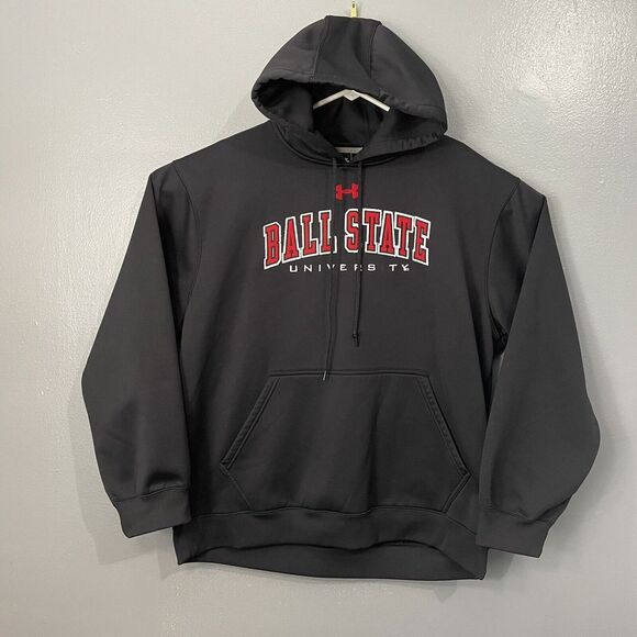 Under Armour Hoodie Mens XLarge Ball State Cardinals Black Red Sweater Football‎ - Picture 1 of 12